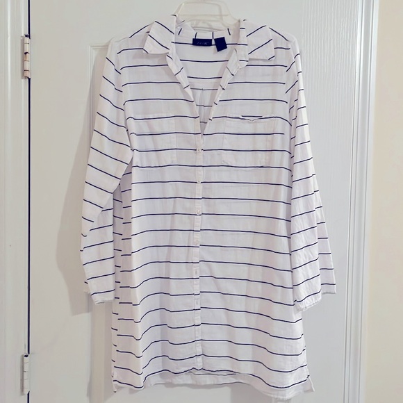 XL Apt. 9 Casual Striped Oversized Button Down Shirt , 100% cotton, white & blue - Picture 2 of 14
